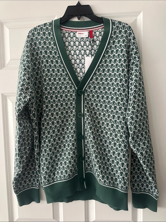 Wilson Sweaters - Wilson Green & White Tennis Ball Patterned V-Neck Cardigan